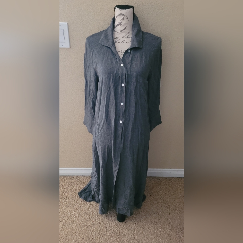 Zara Gray Long Button Down Shirt Dress - Picture 5 of 6